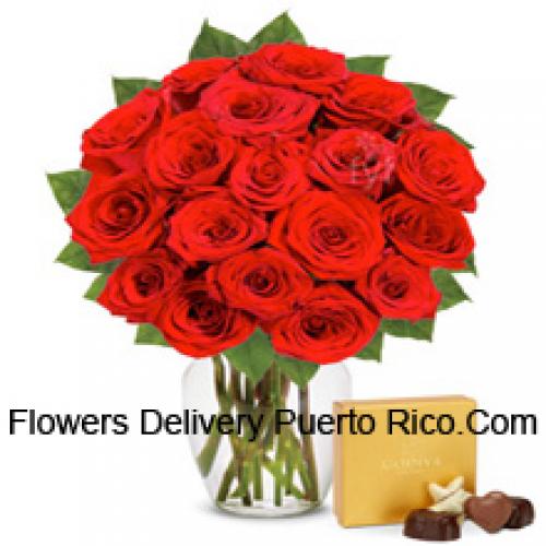 25 Roses in Vase with Chocolate