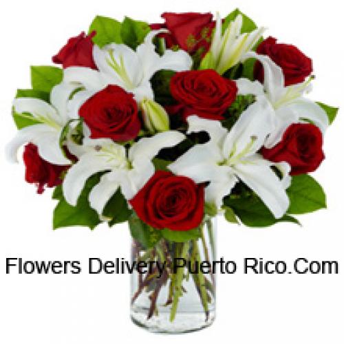 Cute Red Roses and White Lilies