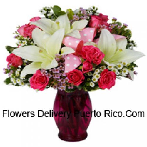 Cute Pink Roses and White Lilies