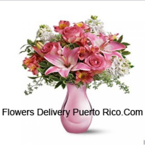 Cute Pink Roses and Lilies with Assorted Flowers