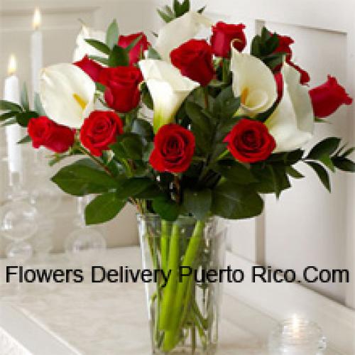 Elegant Red Roses and White Lilies