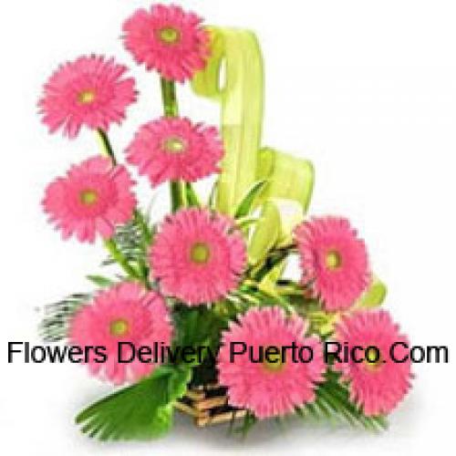 Basket Containing 9 Pink Gerberas