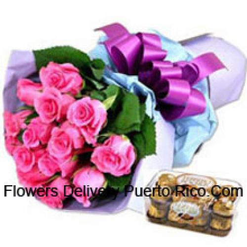 11 Pink Roses with Yummy 16 Pcs Ferrero Rochers