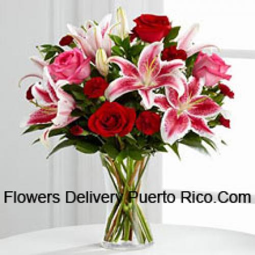 Roses with Pink Lilies in Vase