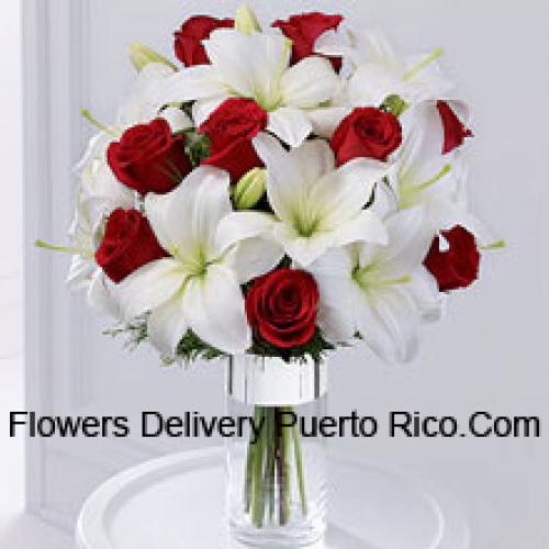 Roses and Lilies Greenish Arrangement